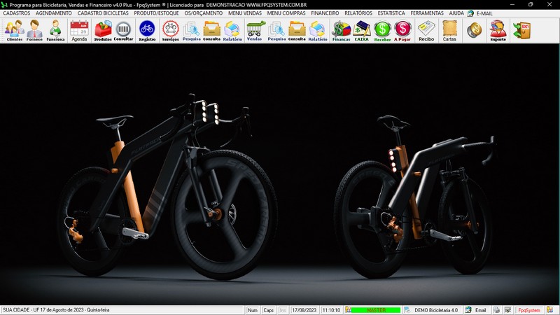 Tela do programa Bicicletaria, OS e Vendas e Financeiro v4.0 Plus